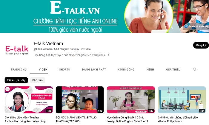 Kênh Youtube học tiếng anh online tại E-talk