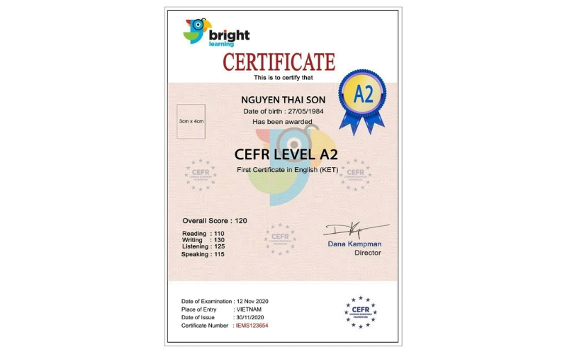 thời hạn chứng chỉ cefr a2
